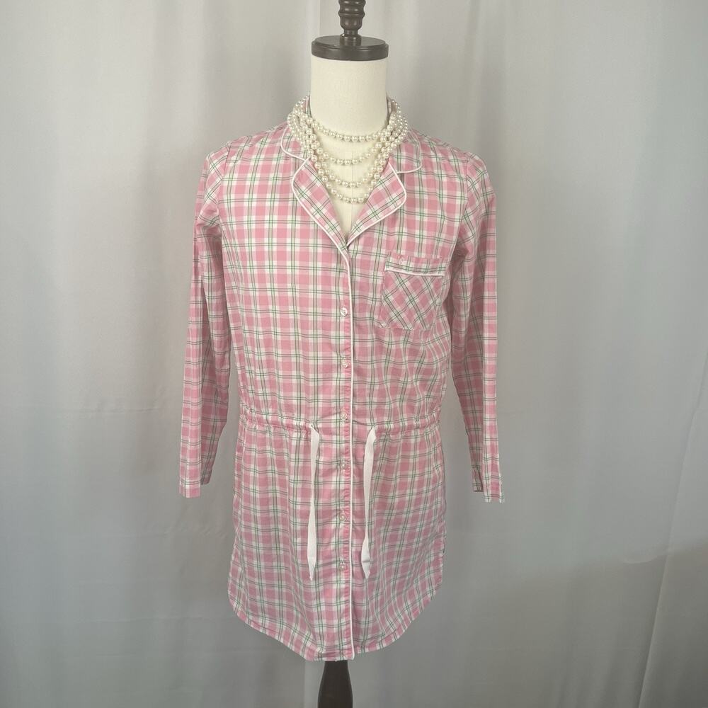 Victoria's Secret Pink Green Plaid Button Up Pajama Sleep Shirt Size S